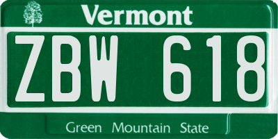 VT license plate ZBW618