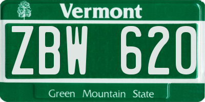 VT license plate ZBW620