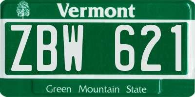 VT license plate ZBW621