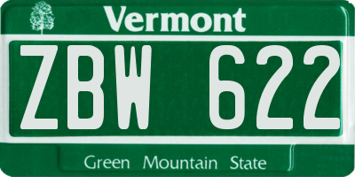 VT license plate ZBW622
