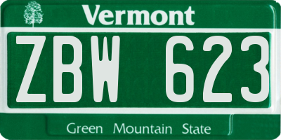 VT license plate ZBW623