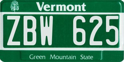 VT license plate ZBW625