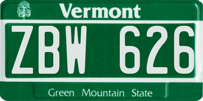 VT license plate ZBW626