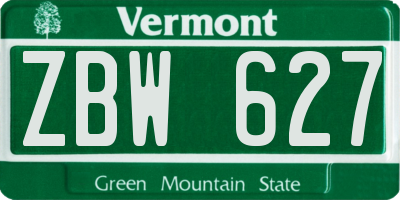 VT license plate ZBW627