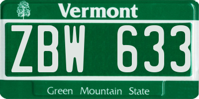 VT license plate ZBW633