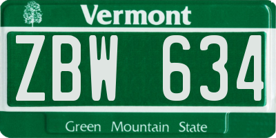VT license plate ZBW634