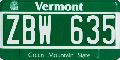 VT license plate ZBW635