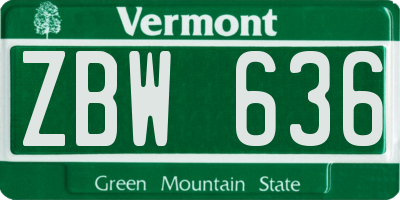 VT license plate ZBW636