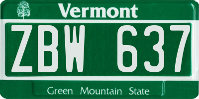 VT license plate ZBW637