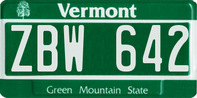 VT license plate ZBW642