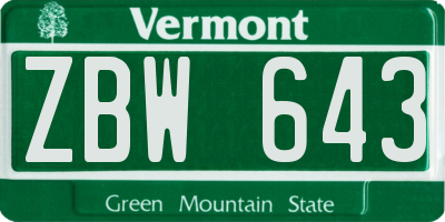 VT license plate ZBW643