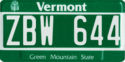 VT license plate ZBW644