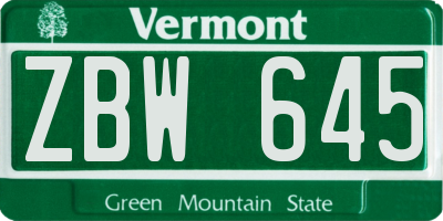 VT license plate ZBW645