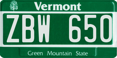 VT license plate ZBW650