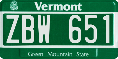 VT license plate ZBW651