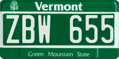 VT license plate ZBW655