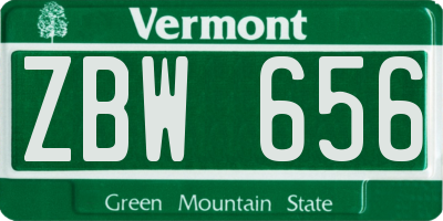 VT license plate ZBW656