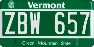 VT license plate ZBW657