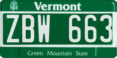 VT license plate ZBW663