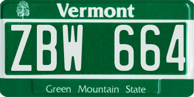 VT license plate ZBW664
