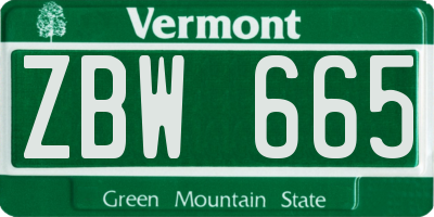 VT license plate ZBW665