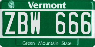 VT license plate ZBW666