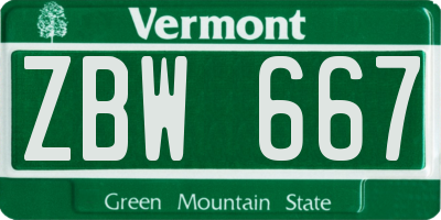 VT license plate ZBW667