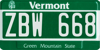 VT license plate ZBW668