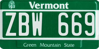 VT license plate ZBW669