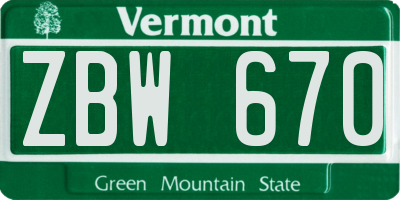 VT license plate ZBW670