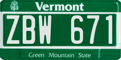 VT license plate ZBW671