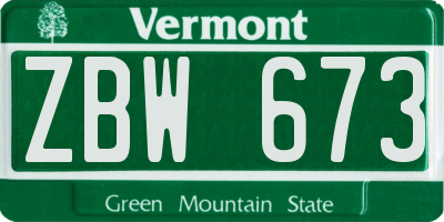 VT license plate ZBW673