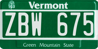 VT license plate ZBW675