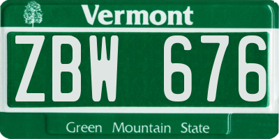 VT license plate ZBW676