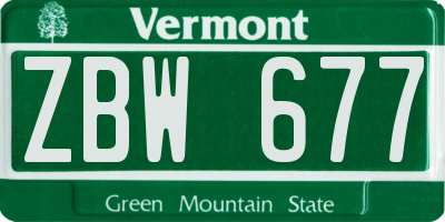 VT license plate ZBW677