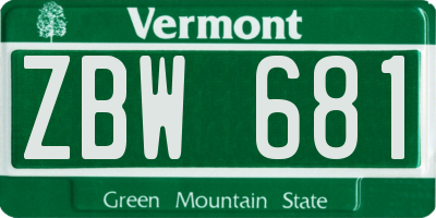 VT license plate ZBW681