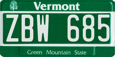 VT license plate ZBW685