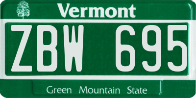VT license plate ZBW695