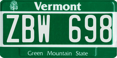 VT license plate ZBW698