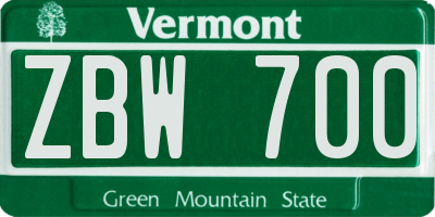 VT license plate ZBW700