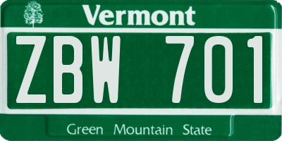 VT license plate ZBW701