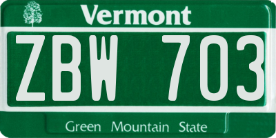 VT license plate ZBW703