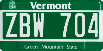 VT license plate ZBW704
