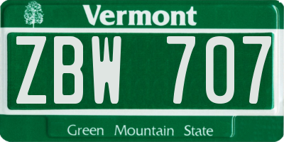 VT license plate ZBW707