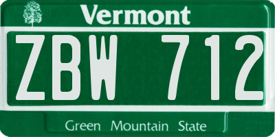 VT license plate ZBW712