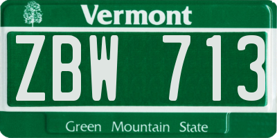 VT license plate ZBW713