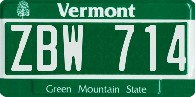 VT license plate ZBW714