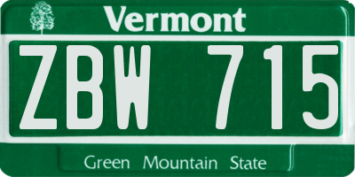 VT license plate ZBW715