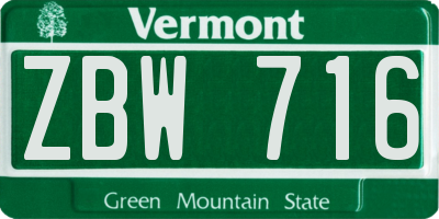 VT license plate ZBW716