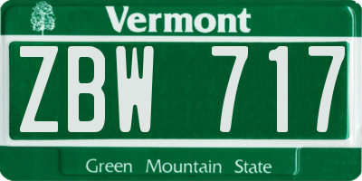 VT license plate ZBW717